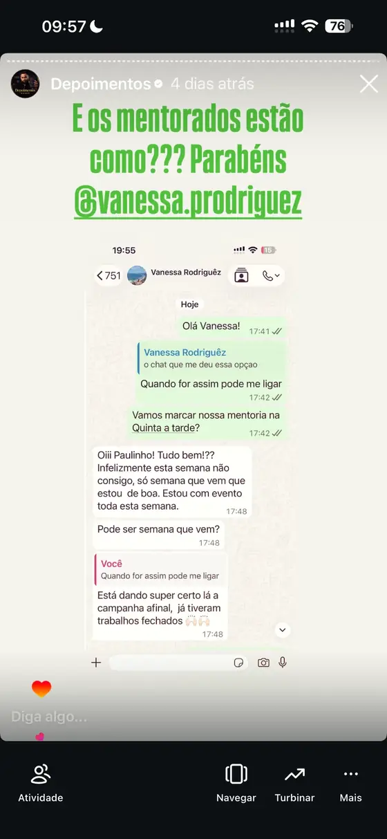 Depoimento de aluna com campanha dando resultado