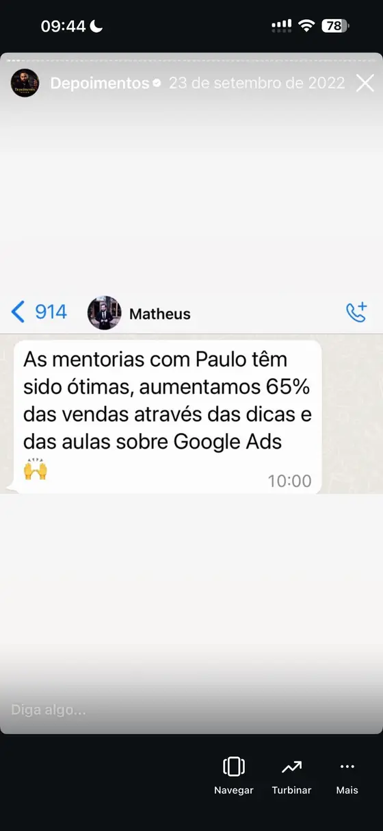 Depoimento de cliente sobre crescimento nas vendas