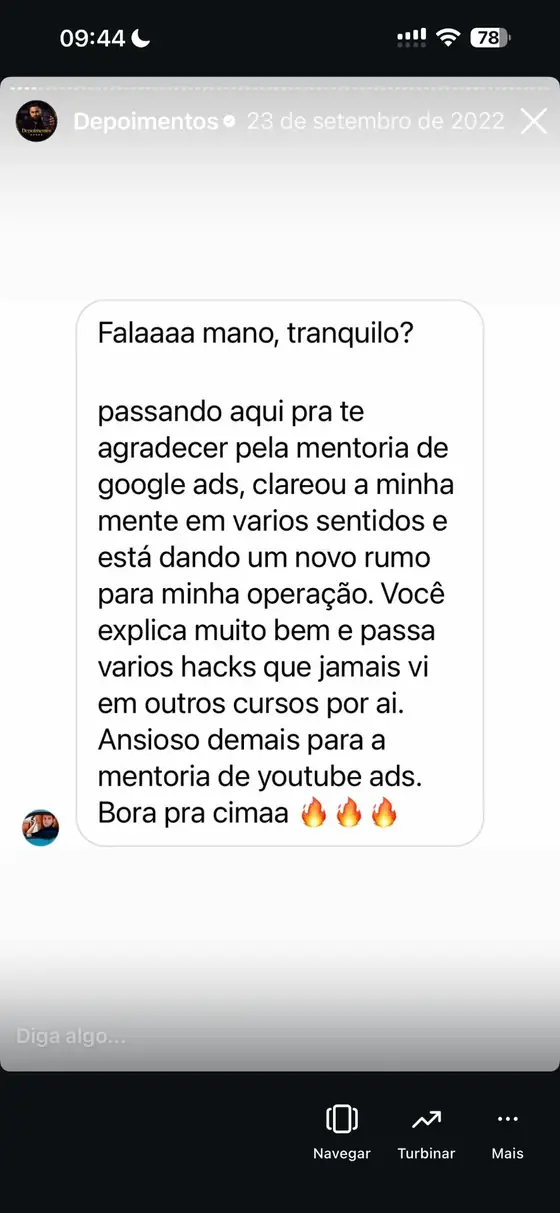 Depoimento sobre clareza na operação de tráfego